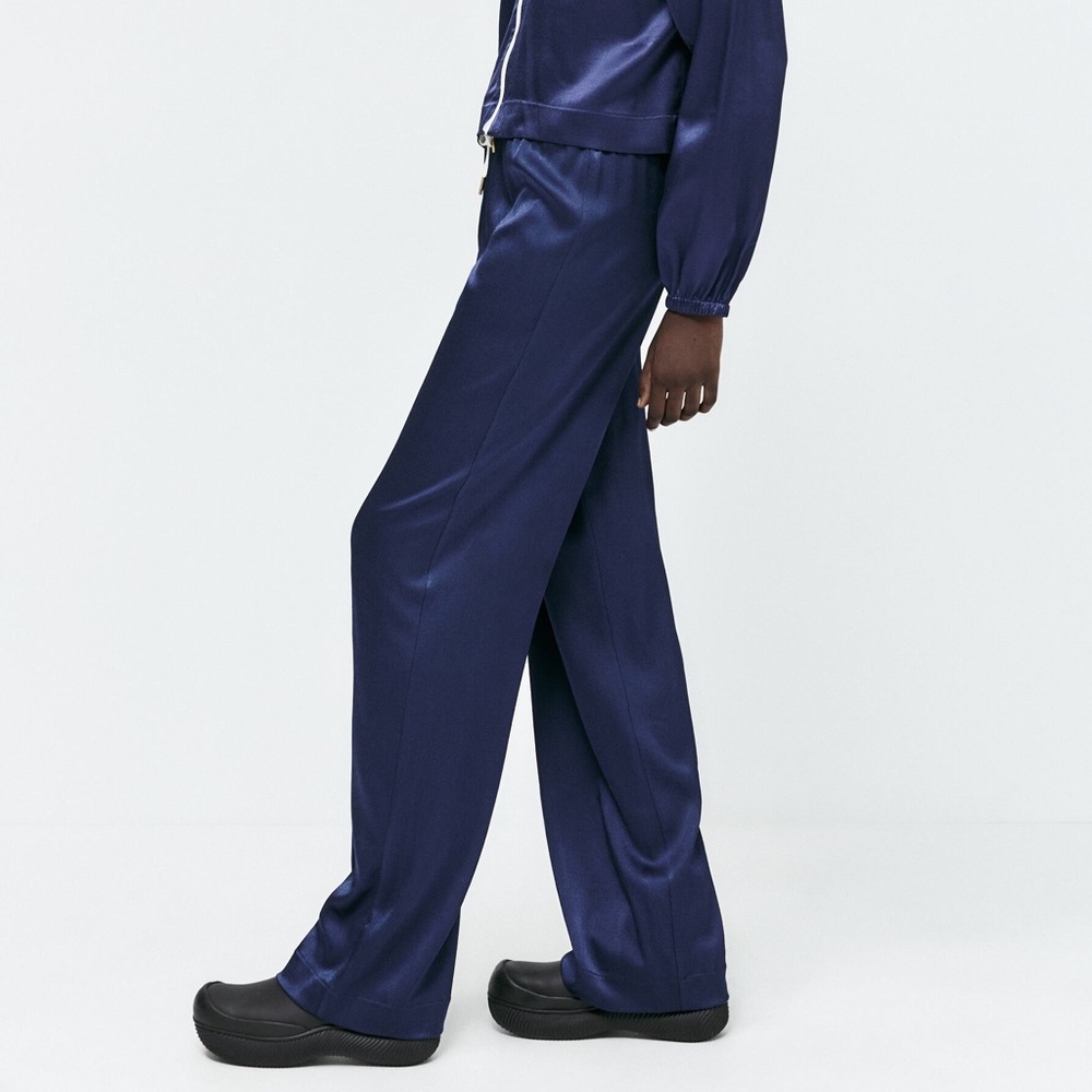 Zara Navy Satin Wide Leg Pants